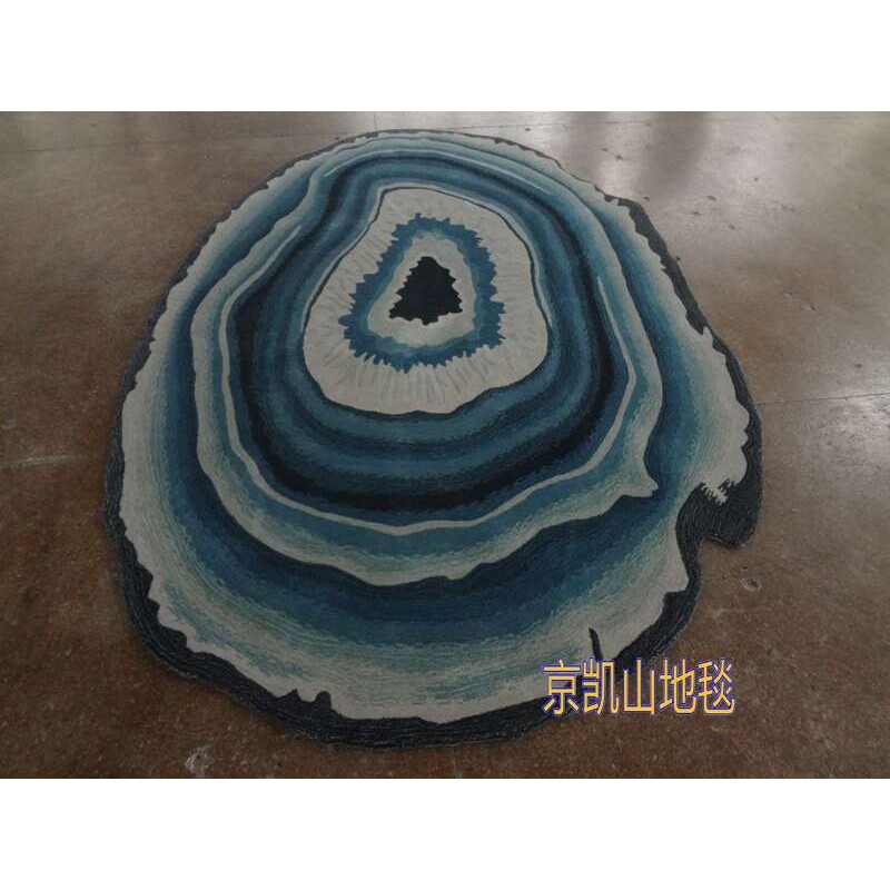 现代简约蓝色混色渐变椭圆形田园客厅茶几地毯实体店接待室贵宾室