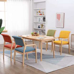 适老家具适老椅 老人公寓餐椅康养中心扶手靠背椅子 北欧实木布艺