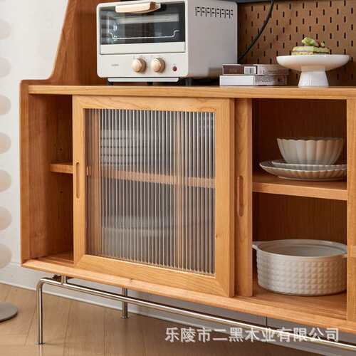 樱桃木餐边柜北欧简约复古客餐厅收纳储物柜黑胡桃实木日式茶水柜