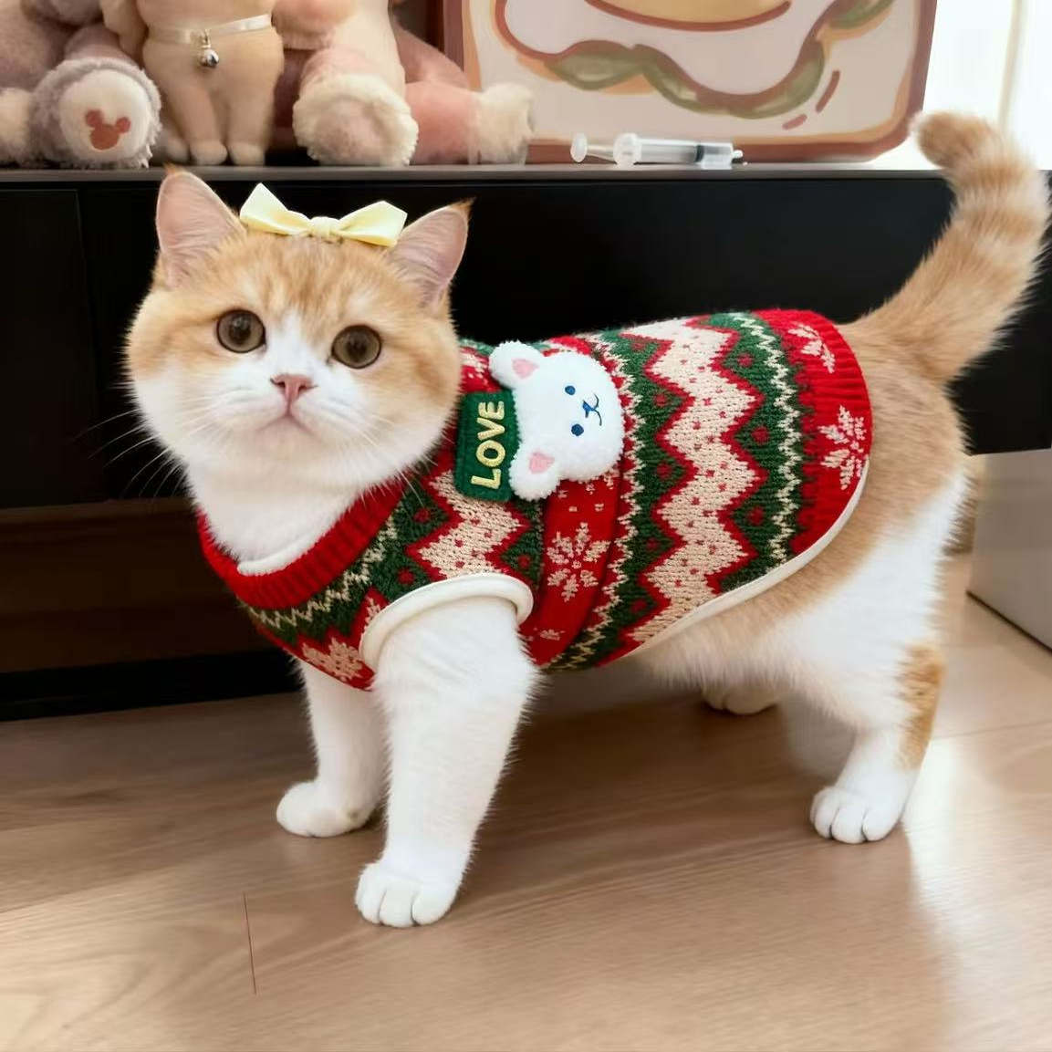 猫咪衣服秋冬款小熊针织加绒马甲