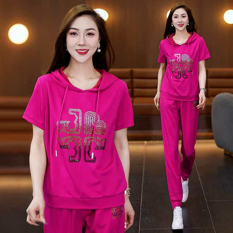 时尚洋气夏季短袖套装女减龄运动休闲薄款两件套气质显瘦2025新款