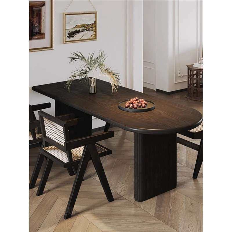 法式岛台餐桌一体靠墙小户型半圆形桌椅组合复古黑色白蜡木吃饭桌,电子元器件市场,其它元器件,淘宝优惠券,粉丝福利购,淘宝优惠卷