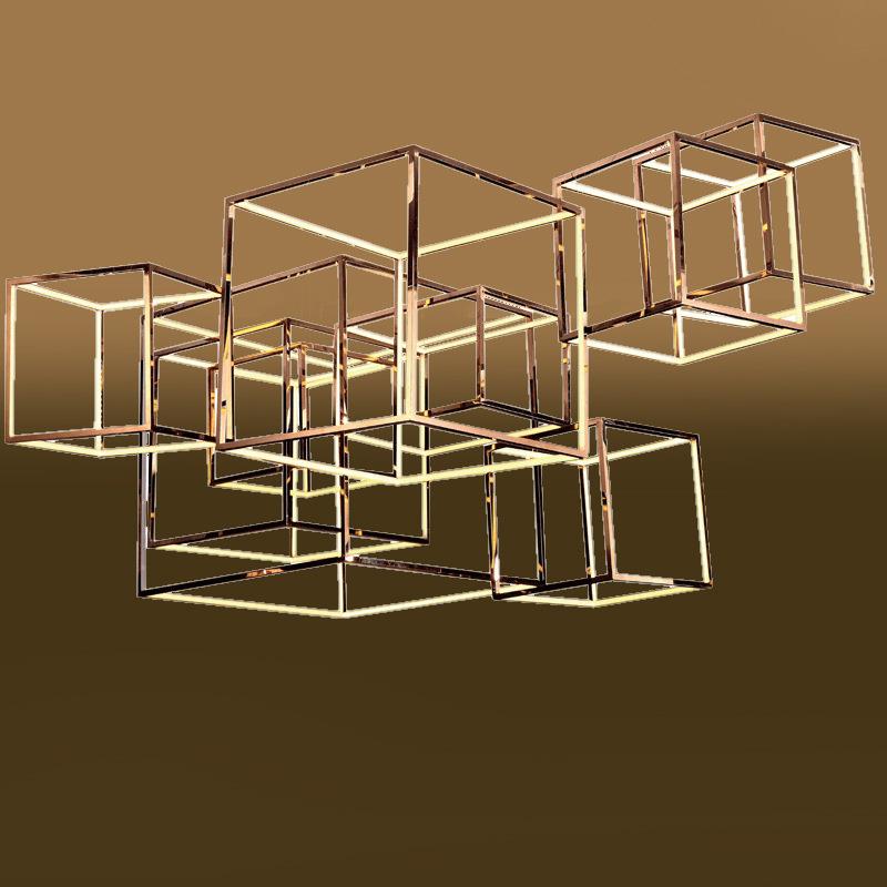 后现代正方形几何吊灯简约LED餐厅咖啡厅服装店展厅工程艺术灯具