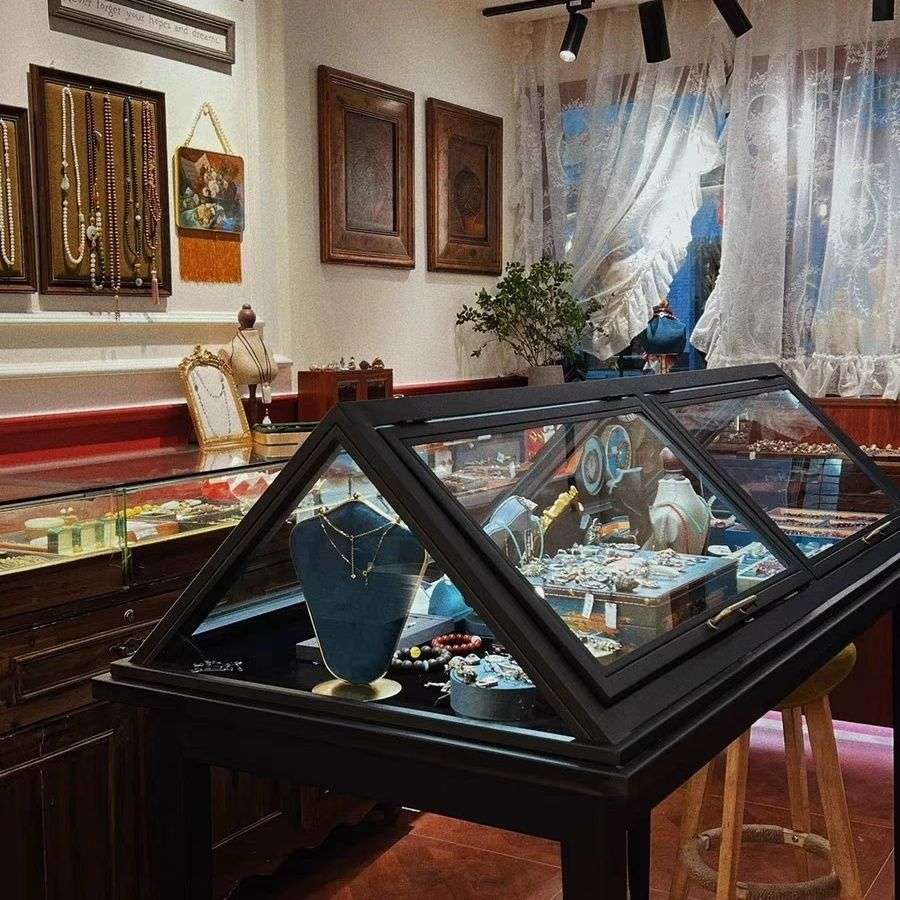 简约三角形珠宝展示柜中岛台精品陈列翻盖式珠饰品台翡翠珠宝柜