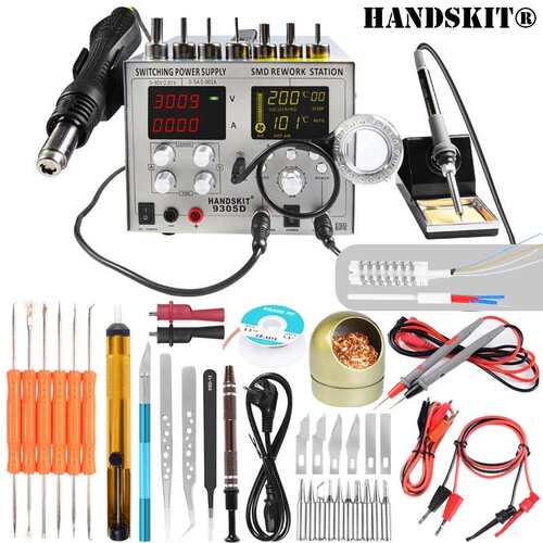 汉崎HANDSKIT-9305D热风拆焊台四合一 热风焊台带电源30V 5A