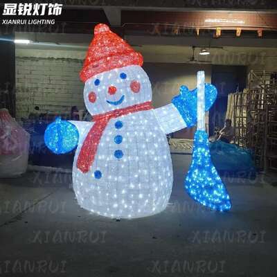 户外铁艺Snowman圣诞雪人仿真装饰灯造型XMAS图案立体发光铁架灯
