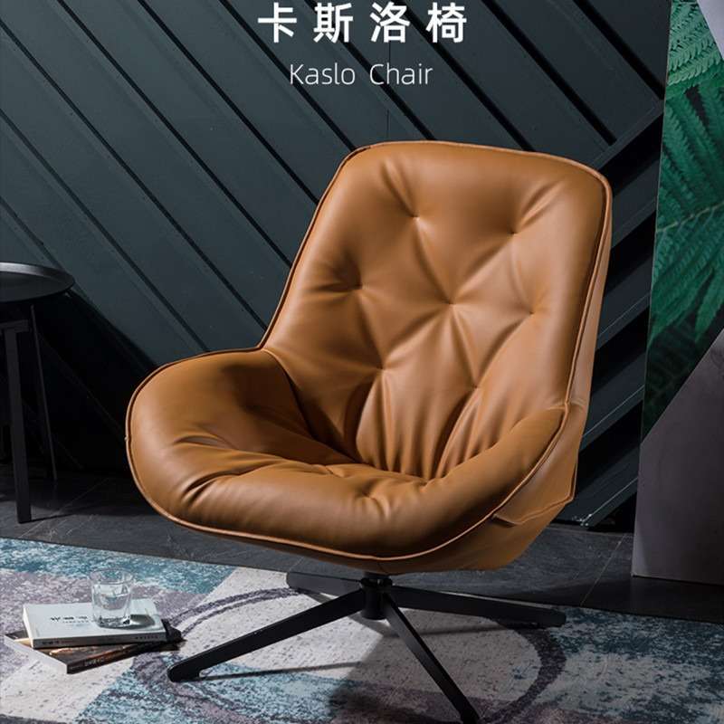 轻奢休闲椅北欧简约旋转单椅客厅房间意式极简设计师单人皮沙发椅