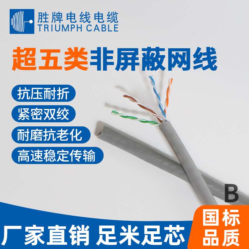 胜牌监控工程网线CAT5e0.5纯铜超五类网线非屏蔽双绞线305米