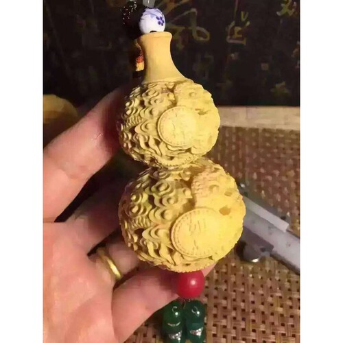 黄杨木雕祥龙葫芦手把件 汽车木质摆件 小挂件 木质工艺品