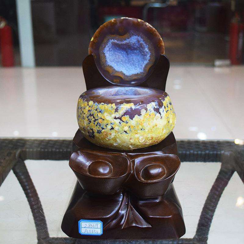 矿宝 天然玛瑙水晶原石聚宝盆居家办公紫水晶洞乌拉圭晶簇摆件