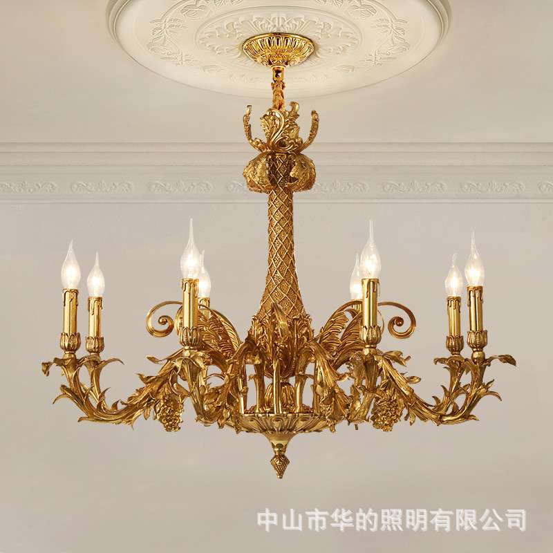 法式全铜吊灯客厅餐厅大气玄关奢华欧式卧室别墅复古灯具