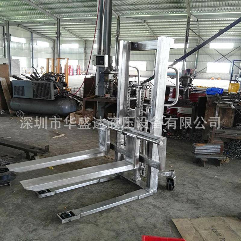 04不锈钢手动堆高车液压堆垛车电动手推车堆高机手摇叉车