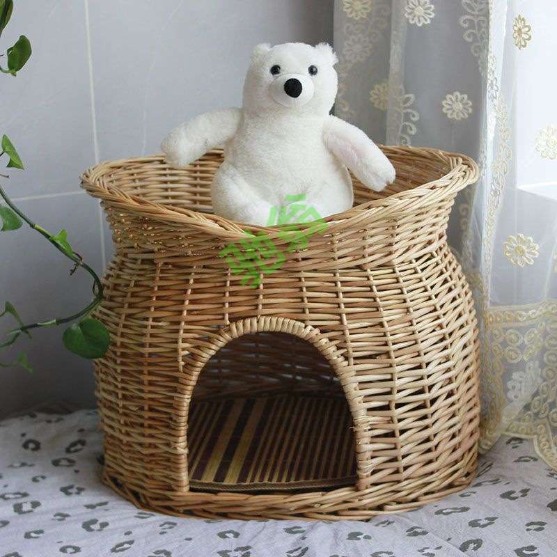 yut藤编双层猫别墅上下两层宠物窝手工柳编猫房子四季通用可拆洗