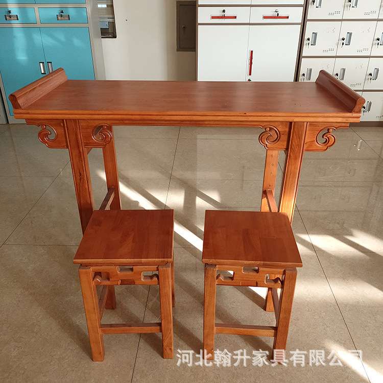 中式仿古老榆木简约实木共鸣古琴桌凳书案画案平翘头拉花书法桌