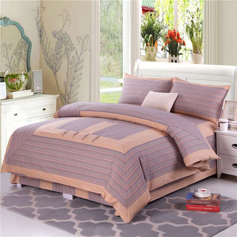 厂家供应 32线条纹棉质老粗布四件套加厚床单双人枕套床上用品