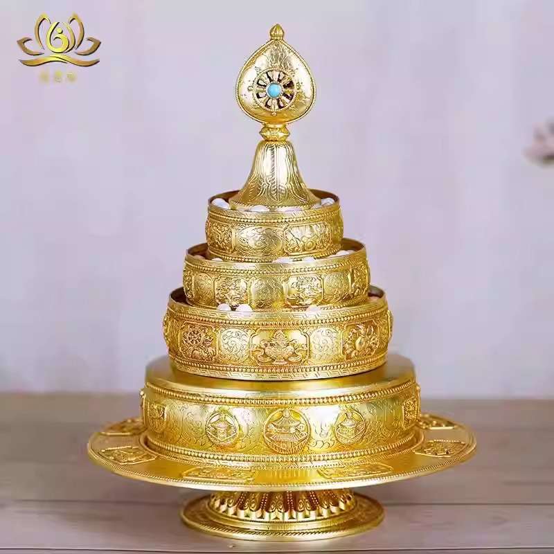 慧宝纯铜曼扎盘供佛八吉祥雕花三十七供修曼扎盘曼茶罗曼达盘托盘