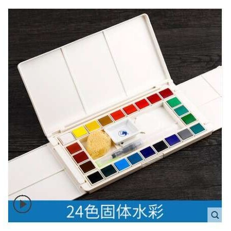 马利固体水彩颜料24色 绘画写生透明水彩套装 送自来水笔海绵