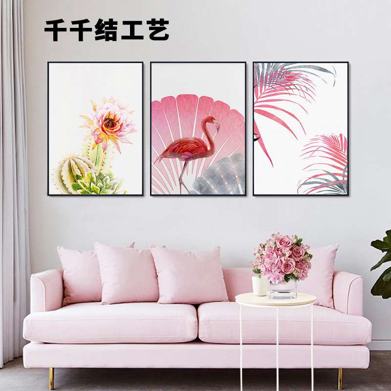 北欧抽象装饰品酒店沙发背景油画实木玄关挂画装饰画框三联组合