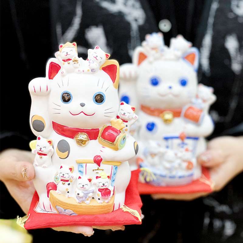 乐喵 进口昭峰七福神陶瓷猫日式创意家居收银台装饰摆件招财猫