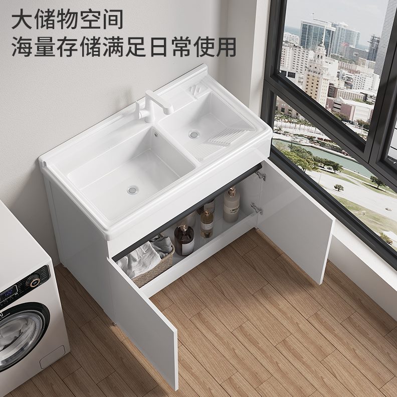厕所洗衣盆带搓板柜盆家用双盆洗手台一体阳台超水槽陶瓷深洗衣池