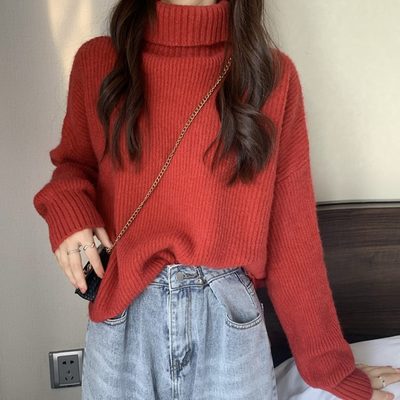 新款女高领毛衣小个子宽松慵懒外穿大衣的加厚2020冬配年短款内搭