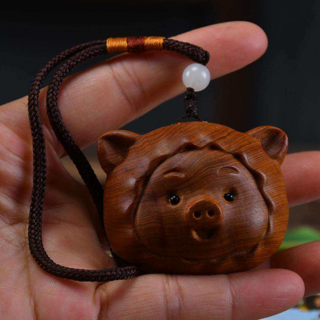 源头崖柏木雕摆件可爱猪手把件茶虫家居男士随身文玩动物生肖