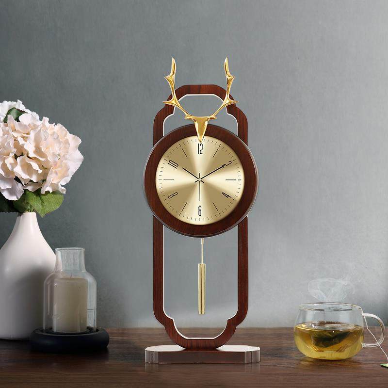 新中式轻奢鹿头座钟台钟客厅家用时尚时钟摆件中国风创意台式坐钟