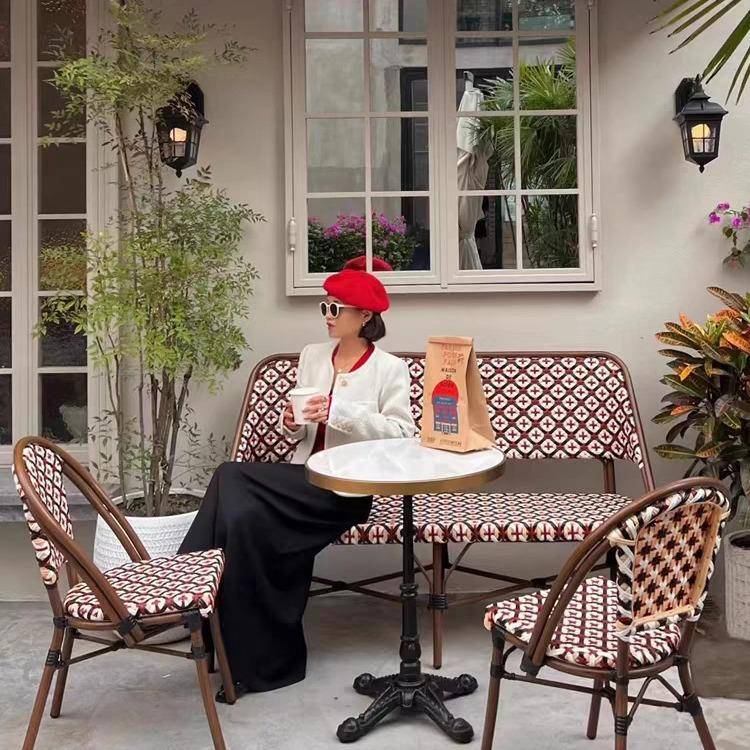 室外咖啡厅庭院编藤桌椅户外单人椅子阳台网红酒店复式法式藤编椅