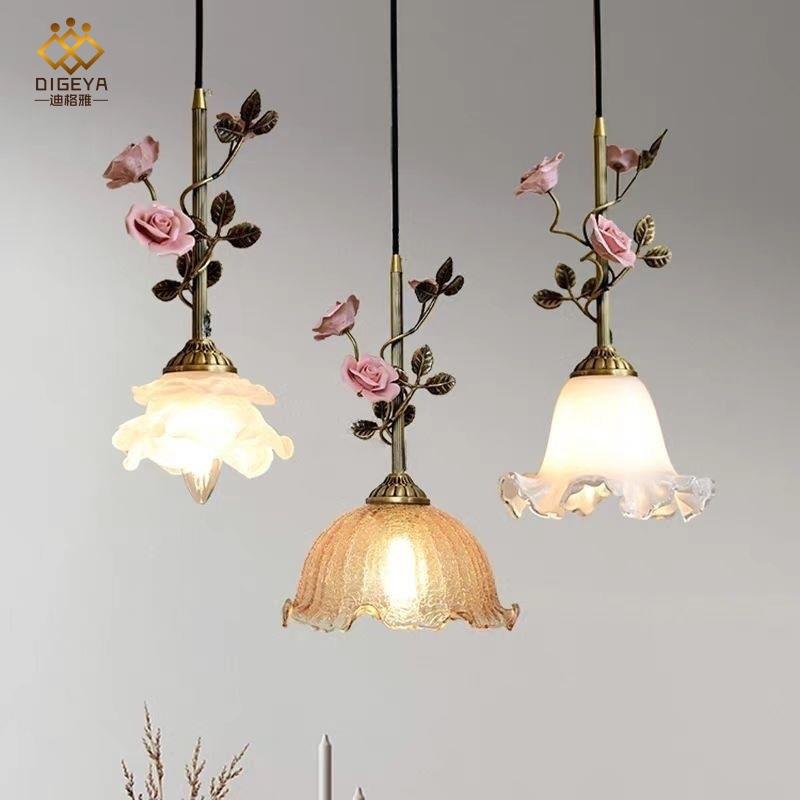 迪格雅法式中古风卧室氛围感玫瑰花床头小吊灯艺术复古餐厅装饰灯