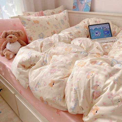 可爱纯棉床上四件套100全棉被套床单宿舍三件套床笠四季通用床品4