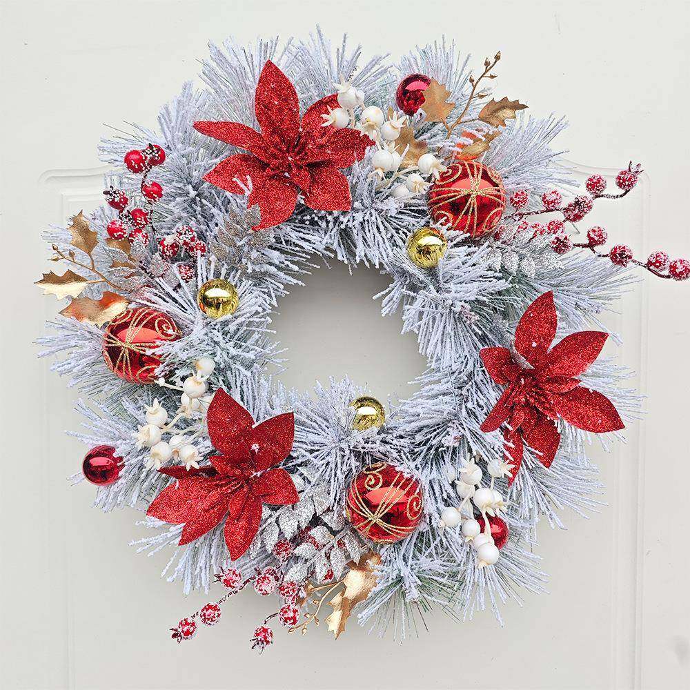 纵鸿新款圣诞植绒花环门挂圣诞节装饰品圣诞花环藤条挂件装饰布置
