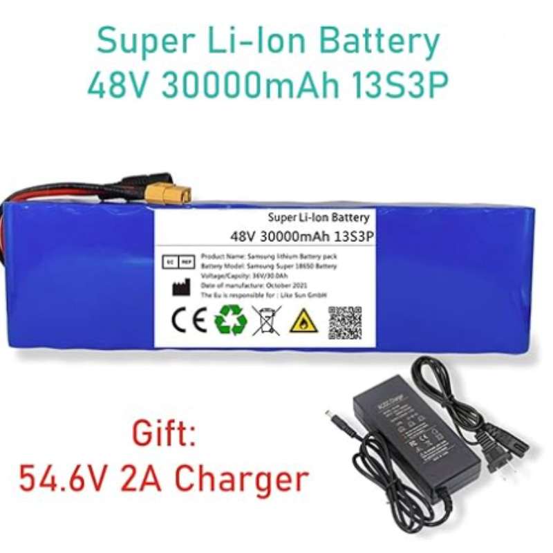 电动自行车电池 48v 30Ah 18650 锂离子电池组 13串3并+充电器