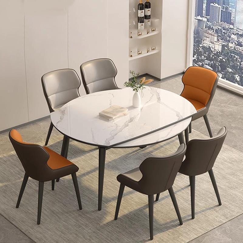 实木伸缩岩板餐桌家用小户型现代简约轻奢方圆两用可变圆亮光新款