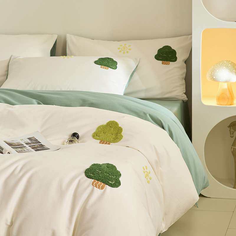 毛巾绣A类100长绒棉磨毛四件套全棉纯棉加厚床单被套床笠床上用品