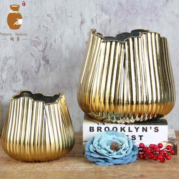 剑山插花器多肉小花盆金色陶瓷花瓶摆件客厅干花插花家居装修饰品,家居饰品,花瓶,淘宝优惠券,粉丝福利购,淘宝优惠卷