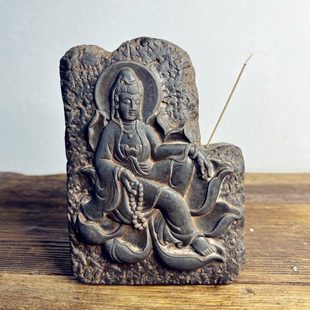 中式观自在禅意砖雕刻香插家居文房书房茶房摆件