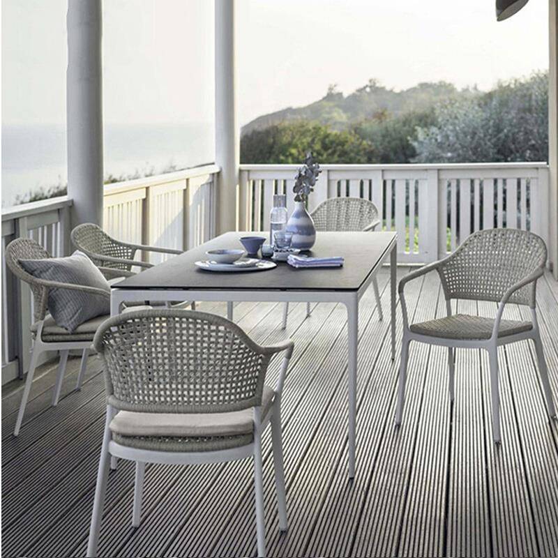 简约现代户外休闲别墅藤编庭院藤椅花园椅阳台餐厅岩板餐桌椅组合