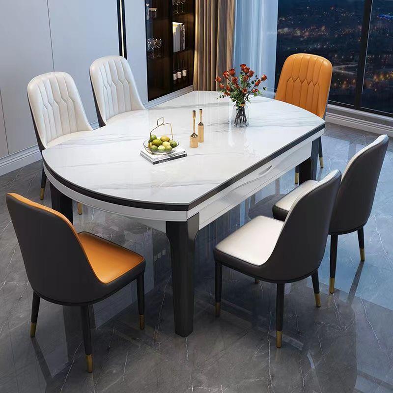 实木餐桌岩板餐桌椅折叠组合家用小户型饭桌现代圆桌简约桌子伸缩