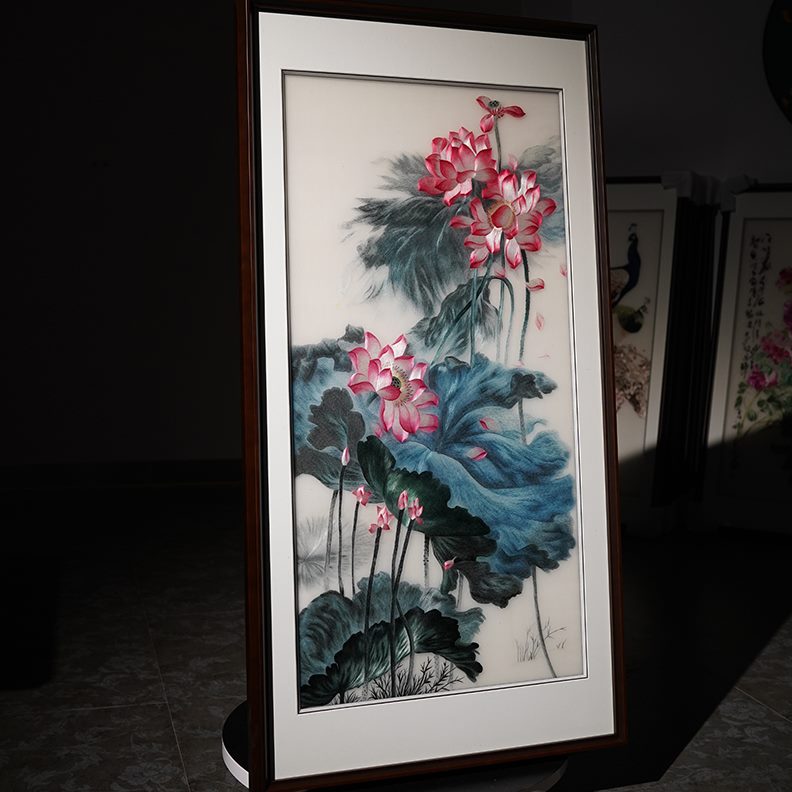 软装空间长玄关壁画摆件清塘荷韵艺术刺绣绣沙成品装饰湘挂画装饰