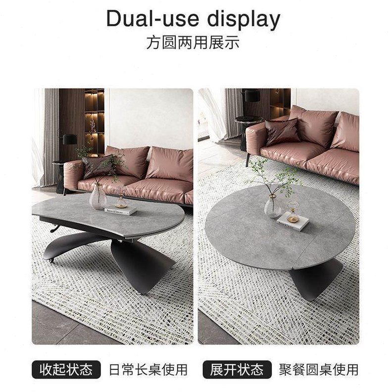 可岩家用小户型一体式升降茶几餐桌两用台变板圆桌茶几现代多功能