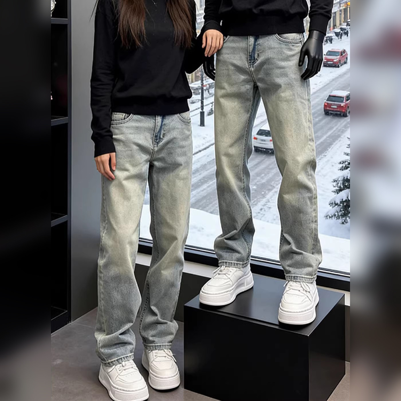 高端浅蓝色直筒牛仔裤男士2026新款春夏季潮美式修身休闲裤子男款
