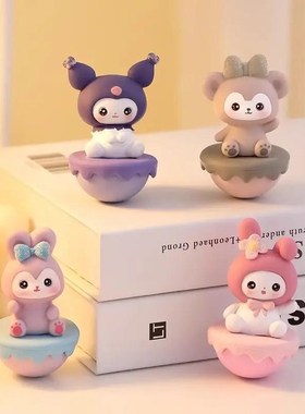网红库洛米不倒翁可爱卡通车载摆件办公I室桌面装饰公仔少女心摆g