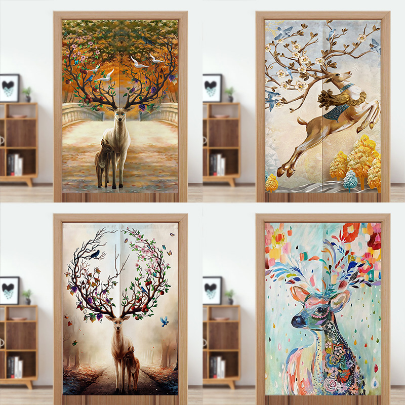 欧式麋鹿门帘家用客厅装饰隔断帘现代H轻奢短帘卧室半截布帘免打