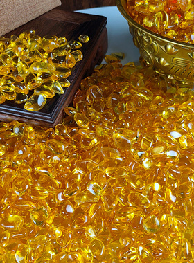 黄水晶碎石大颗粒原石聚宝盆装饰品工艺品摆.件干花花瓶