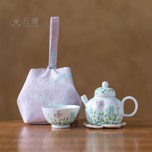 釉下彩手绘春韵南瓜壶旅行茶具套装一壶一杯快客杯泡茶壶便携茶具