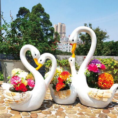 装饰摆件天鹅动物布置艺阳台花盆幼儿园户外花园庭院大号创意多肉