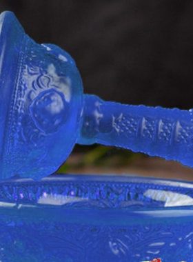 西藏玻璃护法杯小号 蓝色供水杯家用藏式佛前供佛 水酒杯11cm