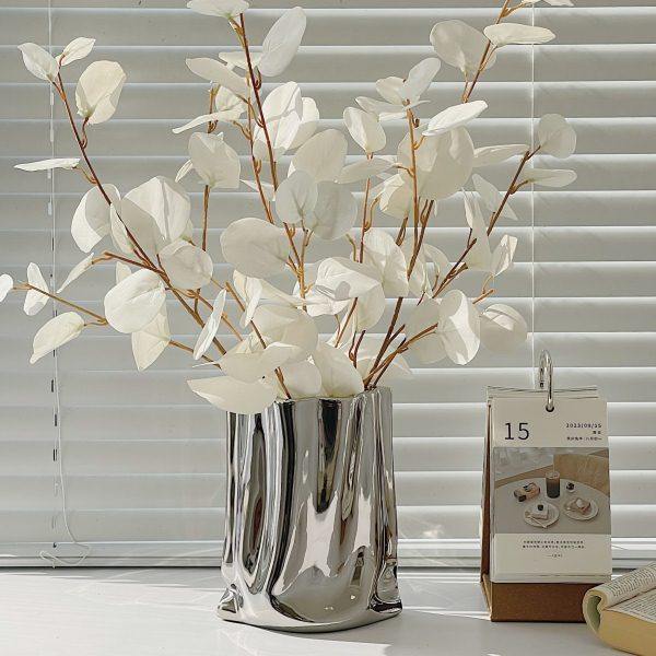 银色花瓶玄关客厅电视柜餐桌边柜插花花艺轻奢高档高级感装饰摆件,家居饰品,花瓶,淘宝优惠券,粉丝福利购,淘宝优惠卷