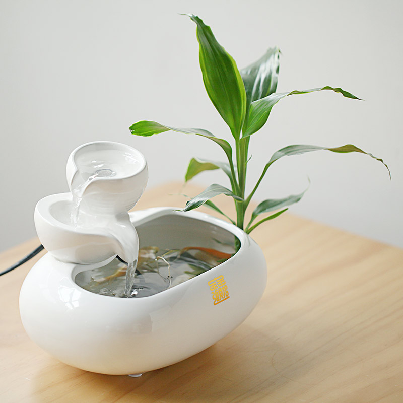 陶瓷创意循环流水k办公室桌面装饰品茶几喷泉鱼缸U玄关摆件开业礼