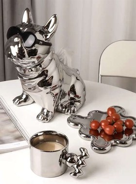 轻奢电镀银色陶瓷花瓶摆件创x意时尚潮流客厅茶几酒柜样板间装饰